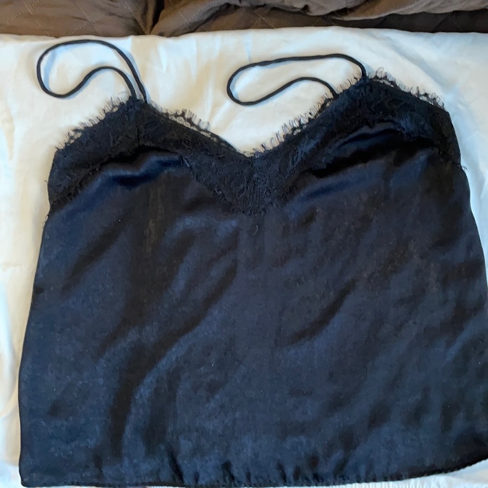 Bershka satiny feel V-neck loose fitting tank with lace detail